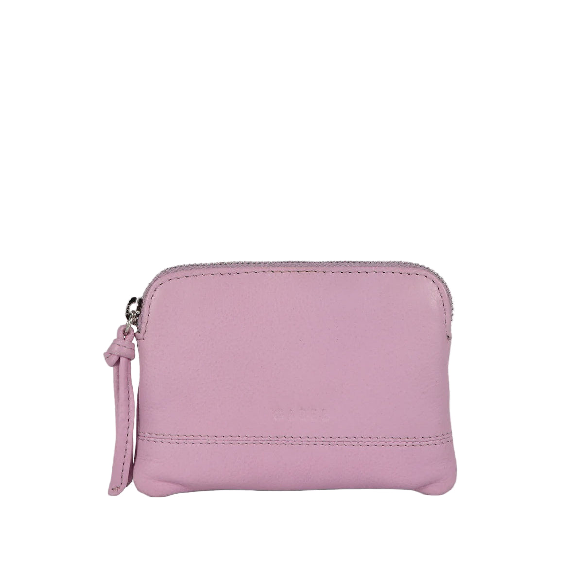 Pink wallet with a strap on a light gray background