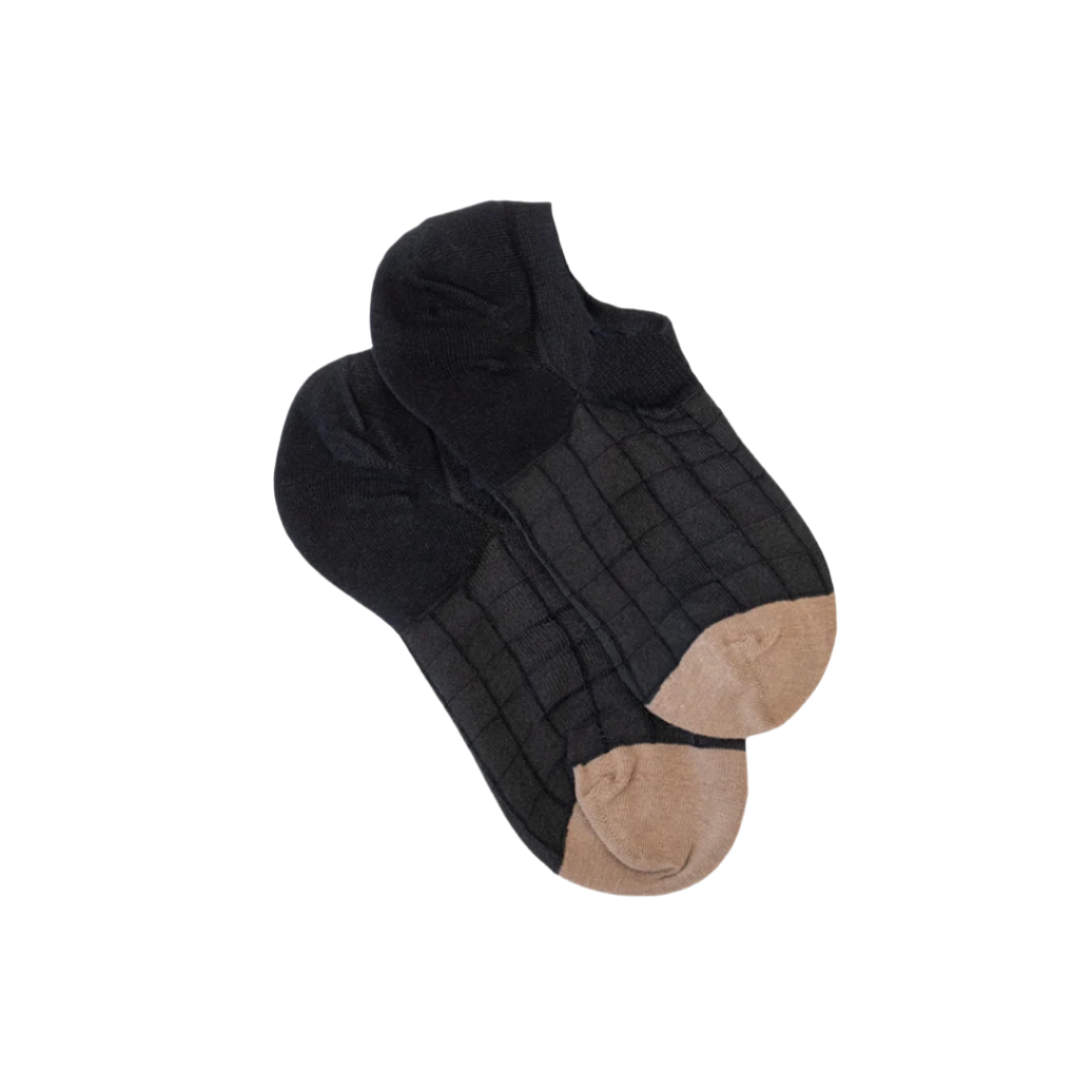 No Show Black Grid Sock