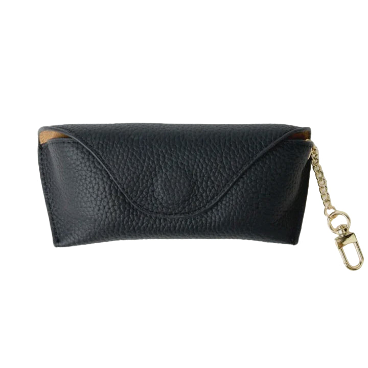 Leather sunglass case with key chain - black