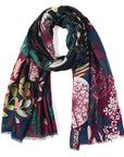 Colorful floral patterned scarf on a white background