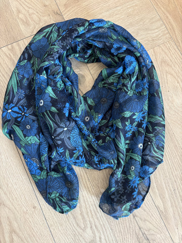 Scarf - Blue Black Floral
