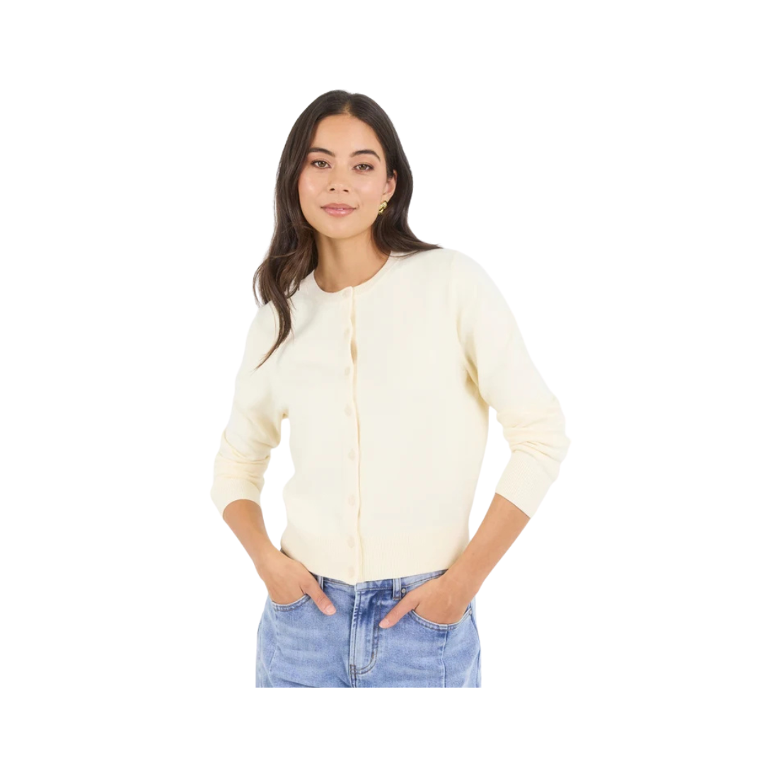 Autograph Soft Fine Gauge Crewneck Cardigan - Butter