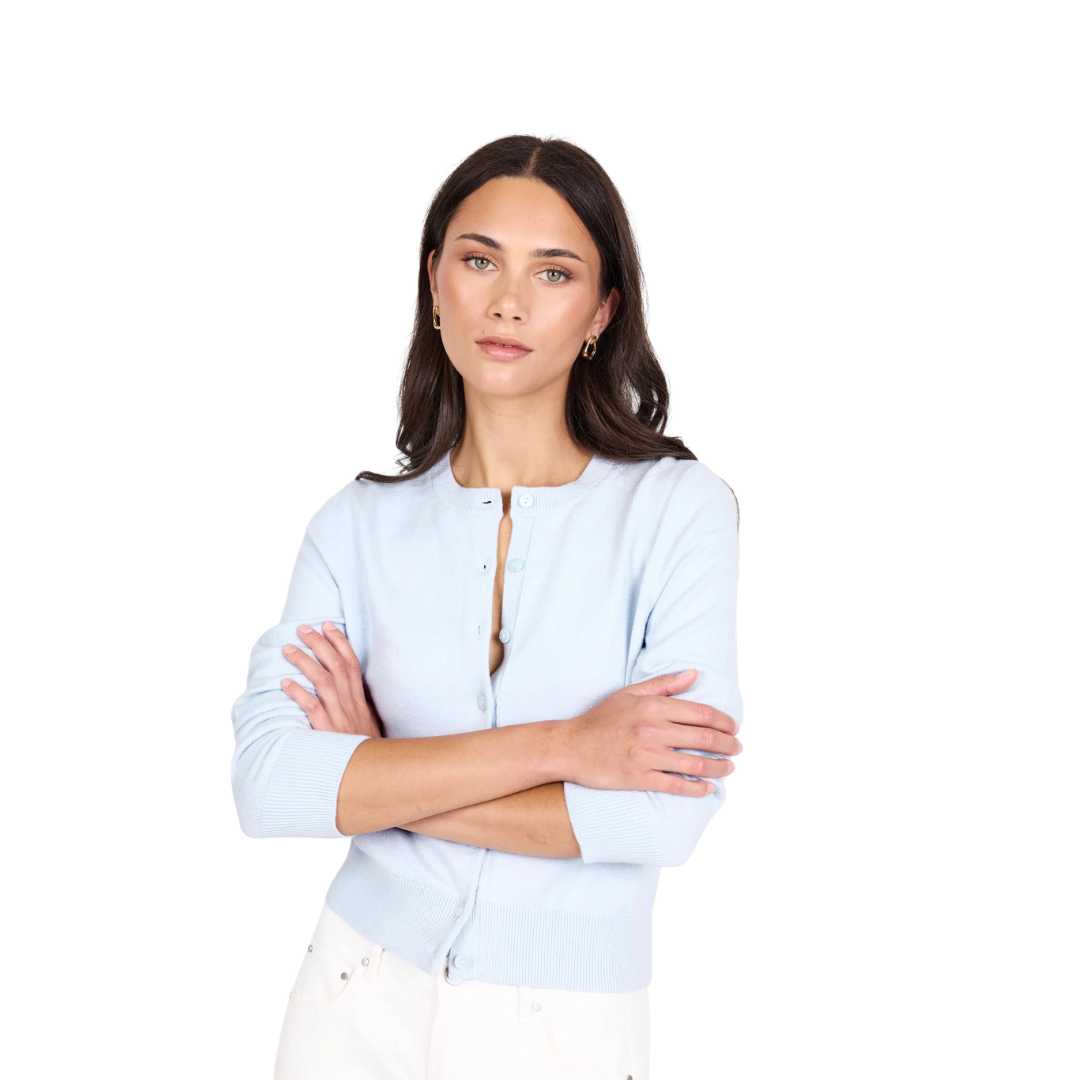 Autograph Soft Fine Gauge Crewneck Cardigan - Ice Blue