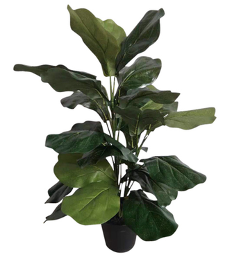 Artificial potted plant with large green leaves on a white background