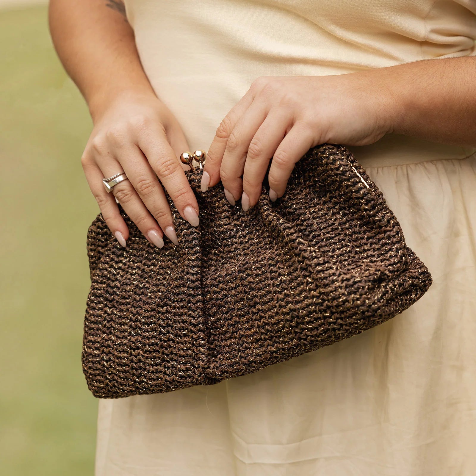 3466RAFCHOC Goldie Clutch - Raffia Chocolate - Raffia Chocolate