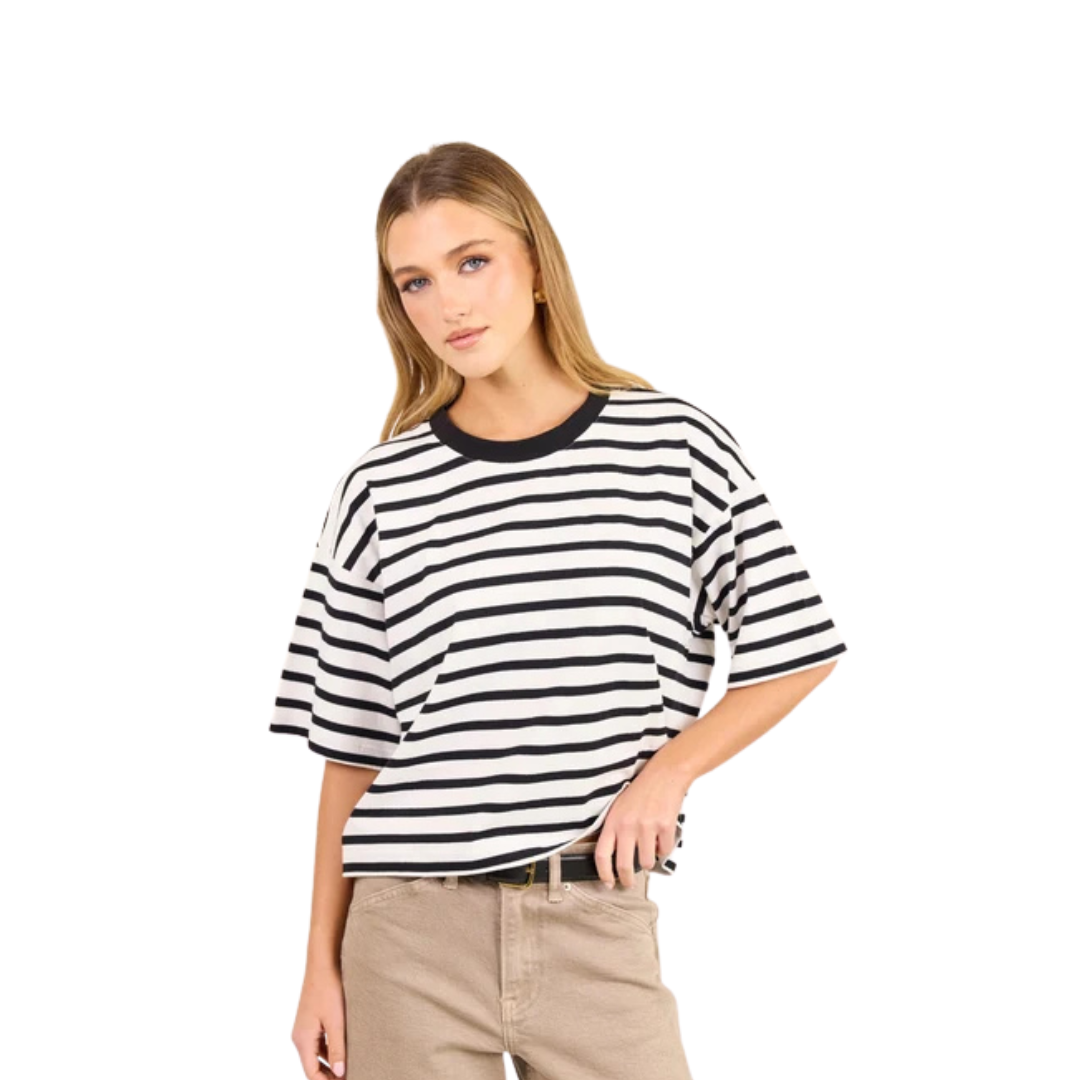Cohesion Stripe Oversized Boxy Tee - Black/White