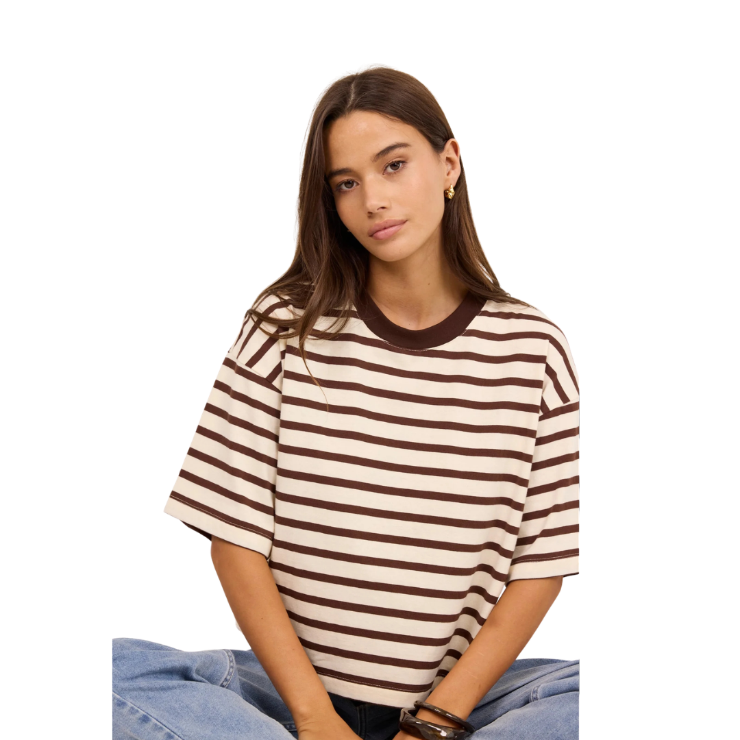 Cohesion Stripe Oversized Boxy Tee - Chocolate/Vanilla