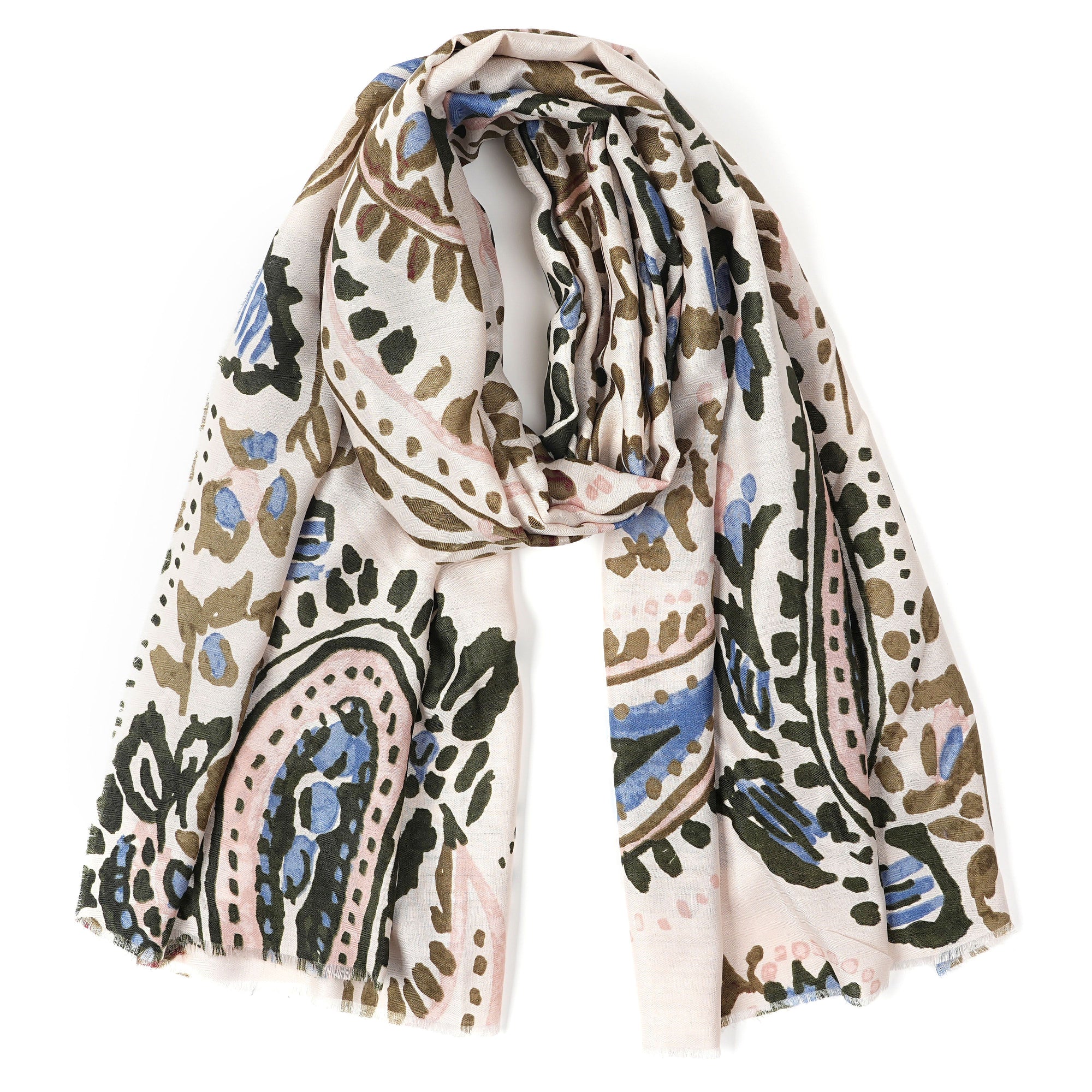 Brown, Cream and Blue patterned scarf by Enhance