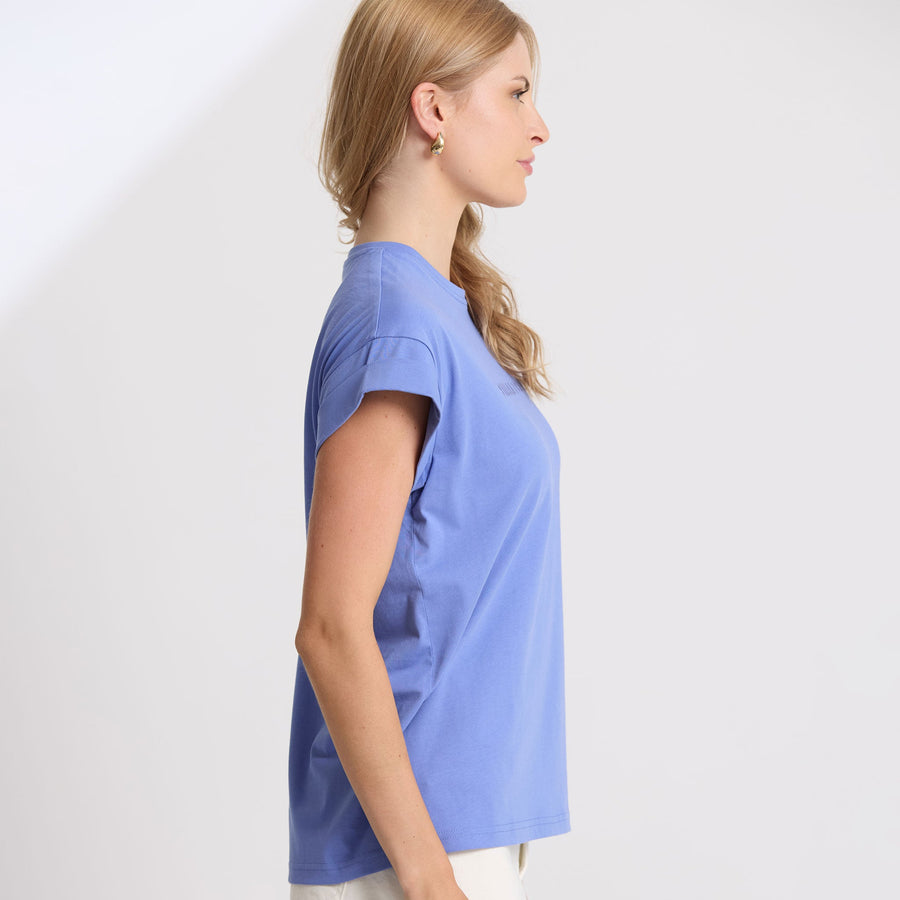 Stella + Gemma Cuff Tee - Embroidered Logo | Cornflower