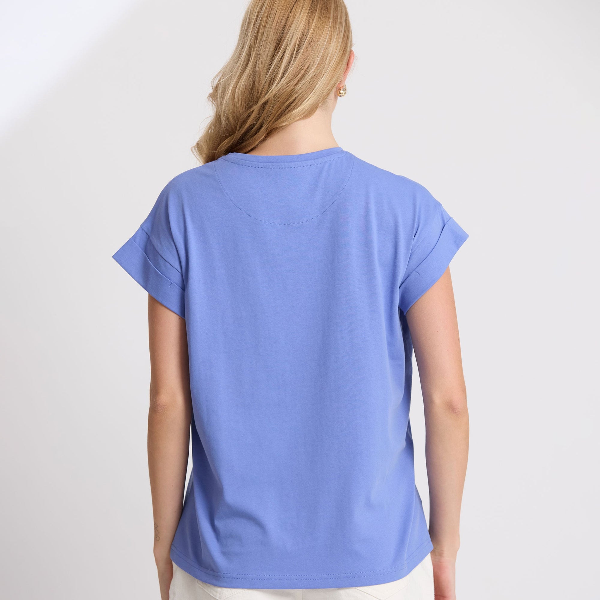 Stella + Gemma Cuff Tee - Embroidered Logo | Cornflower