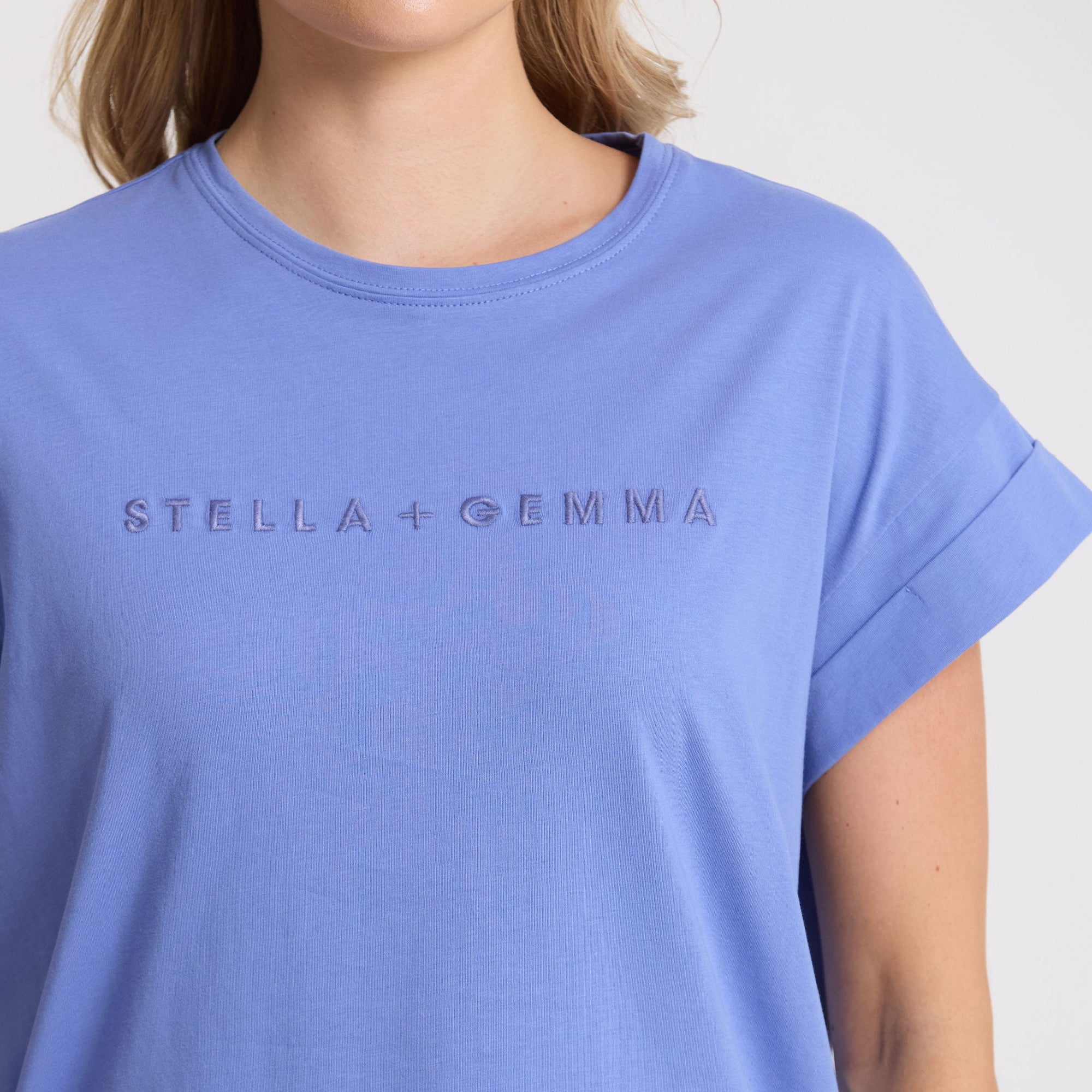 Stella + Gemma Cuff Tee - Embroidered Logo | Cornflower
