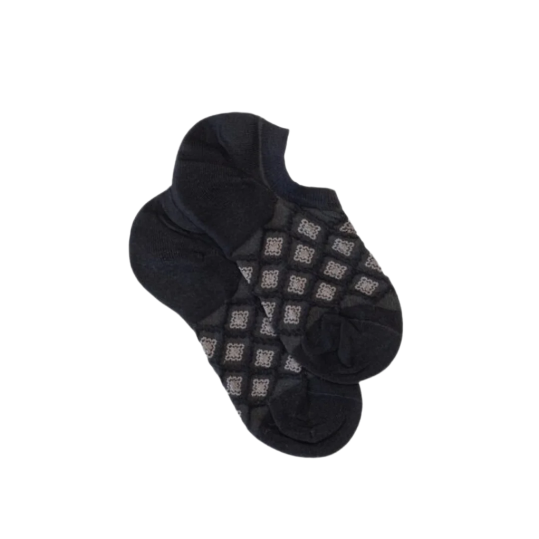 No Show Sock - Diamond Black Grid