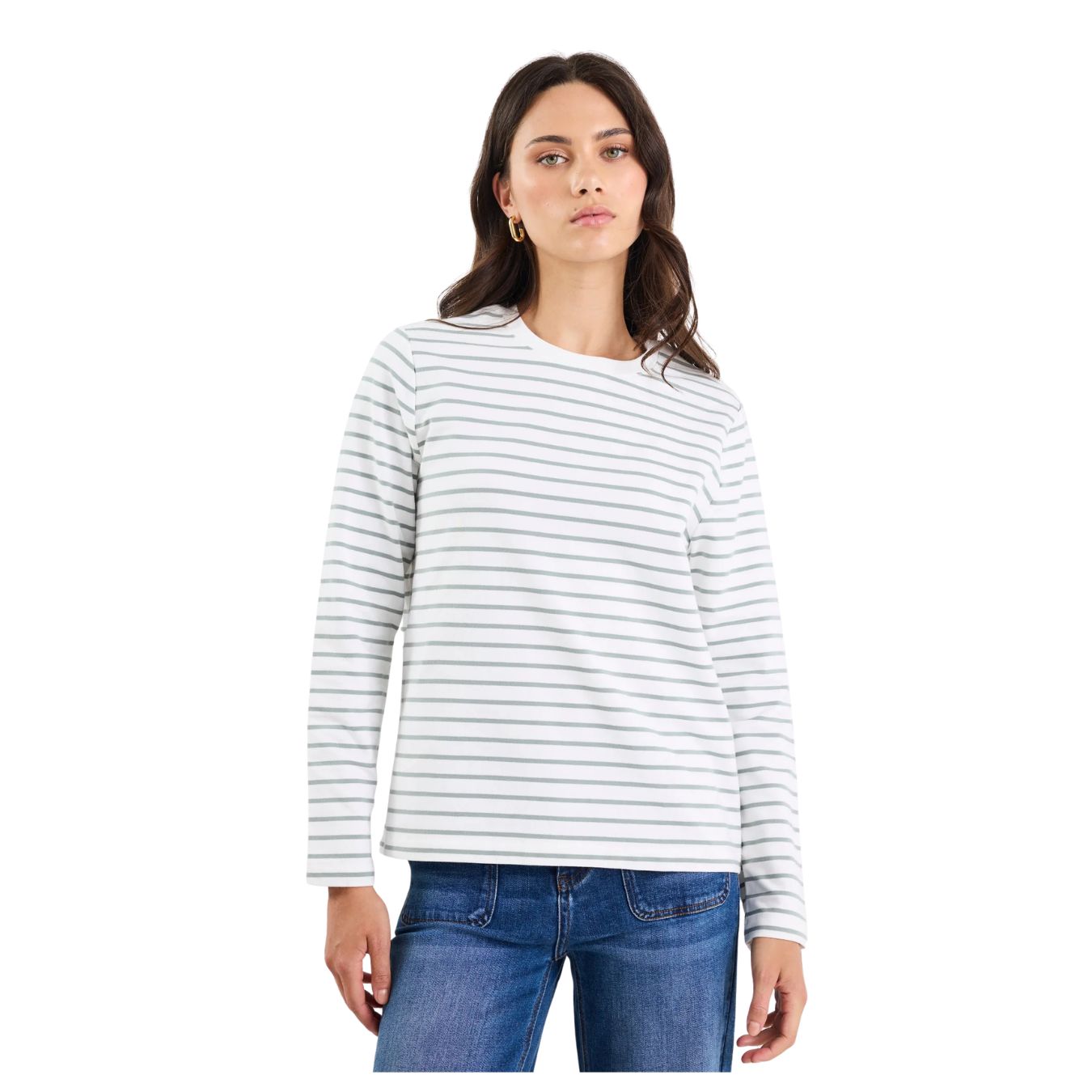 Tether Stripe Long Sleeve Boxy Tee - Khaki White