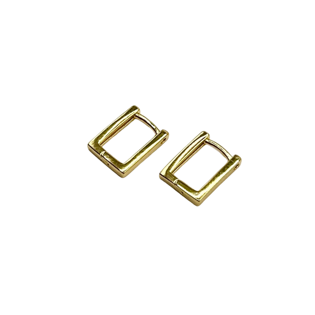 Sterling Silver Earrings -  Gold Plate Rectangle Huggie