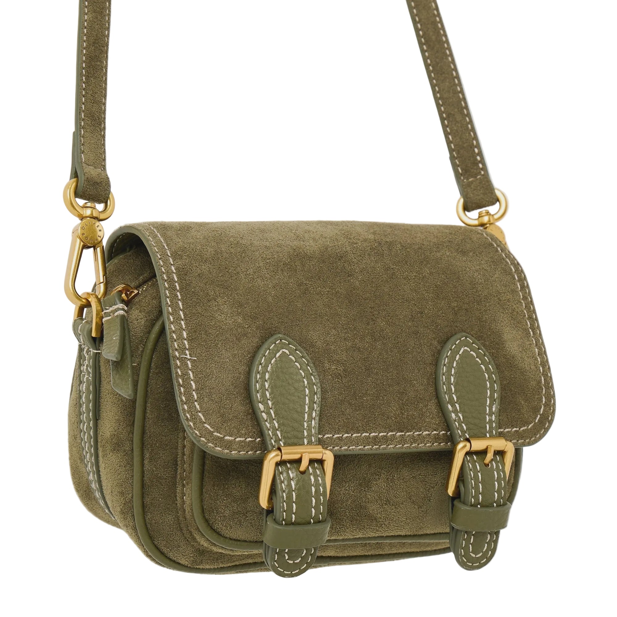 Faux Suede Crossbody Bag - Khaki