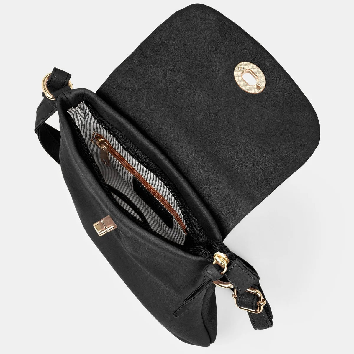 Leather Turnlock Crossbody - Janie | Black