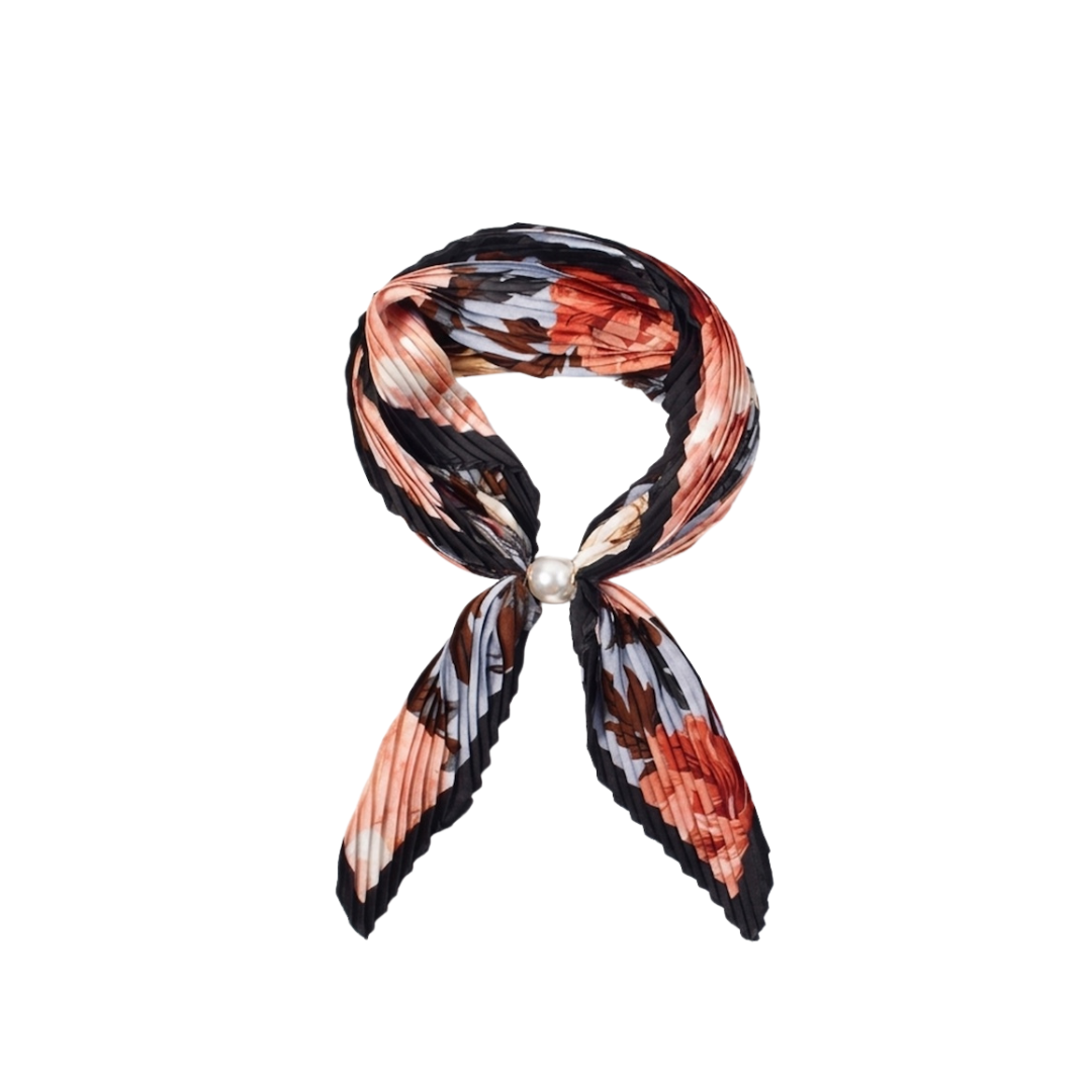 Pleated Pearl Fasten Neck Tie - Jardin