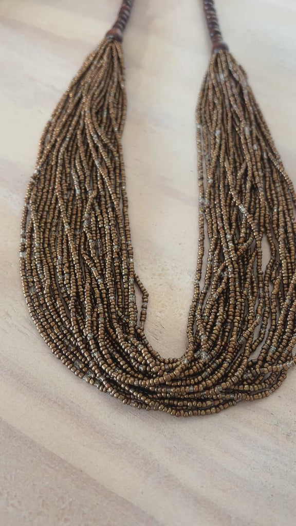 Bronze Petite Glass Bead and Wooden Beads