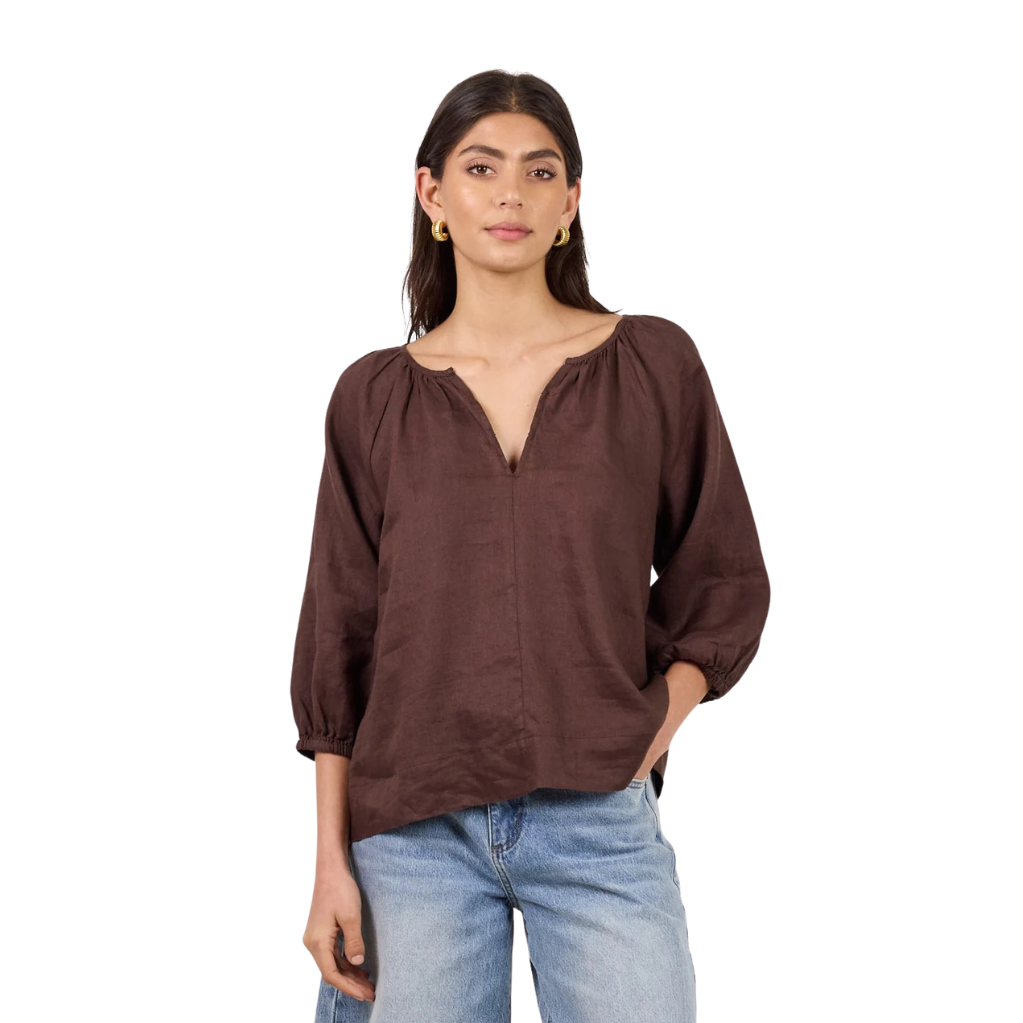 Revolutionary Linen Relaxed Top - Dk Chocolate