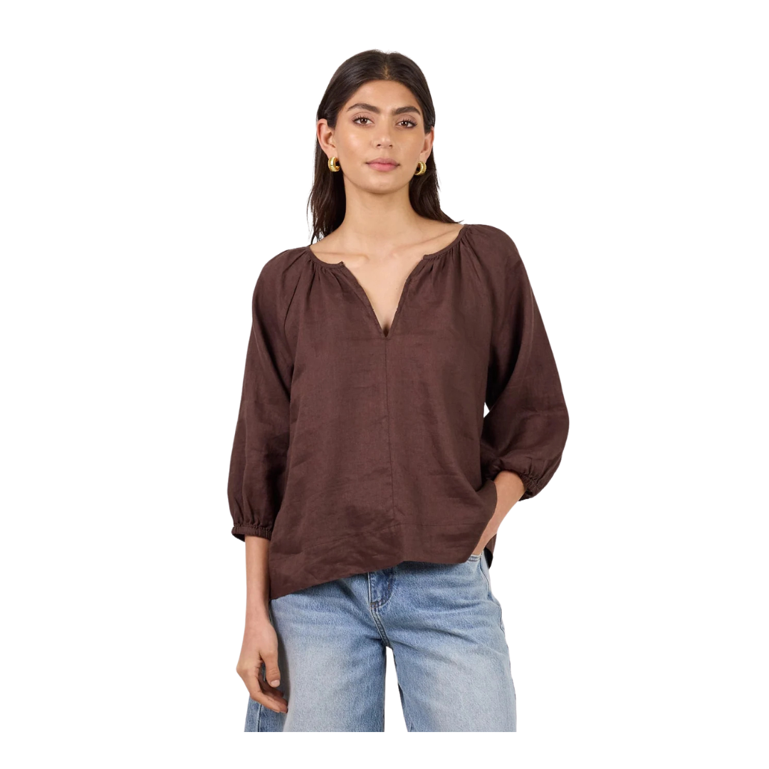 Revolutionary Linen Relaxed Top - Dk Chocolate