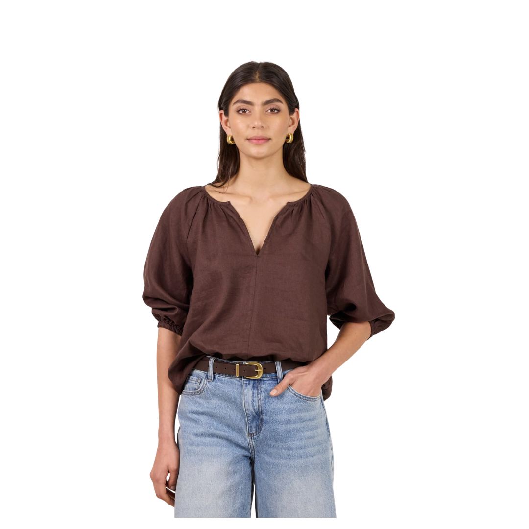 Revolutionary Linen Relaxed Top - Dk Chocolate