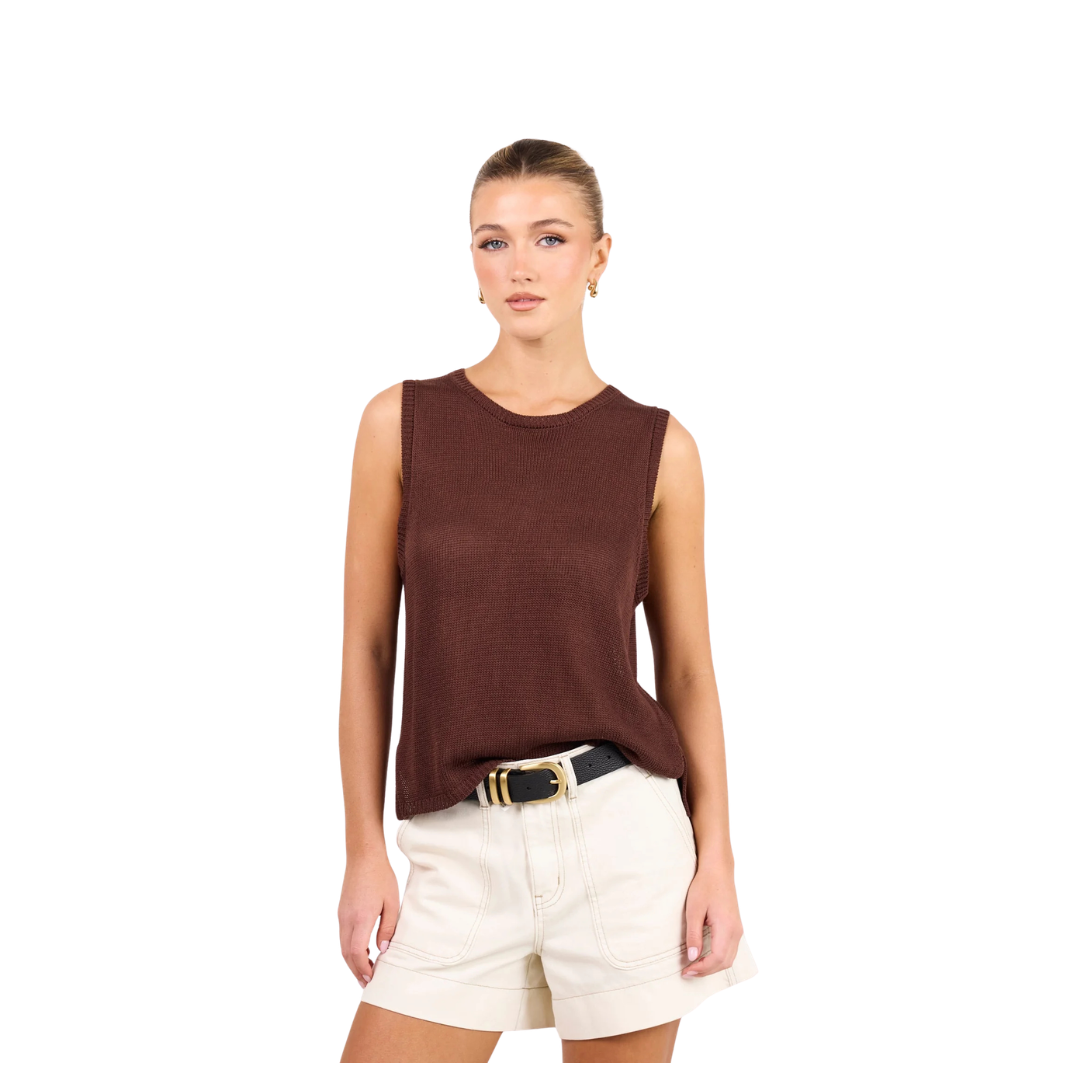 Salute Relaxed Sleeveless Knit Tank Top - Chocolate