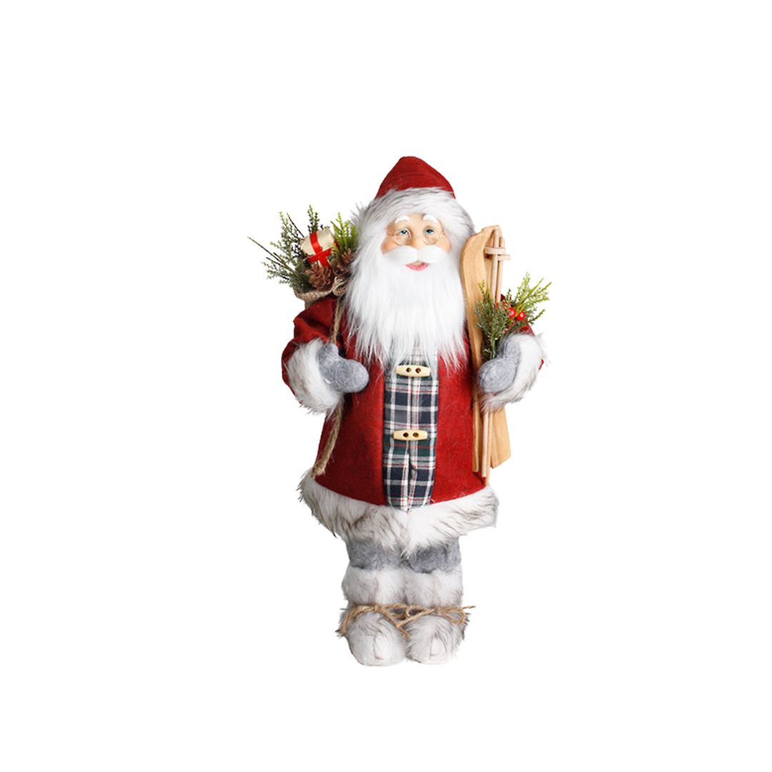 Christmas - Santa with Skis| Red Plaid