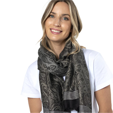 Paisley Scarf - Tassel | Black and Khaki