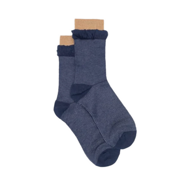 Navy Frill & Gold Top Sock