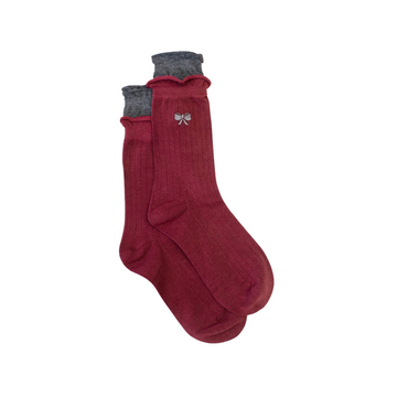 Socks - Merlot and Grey Bow