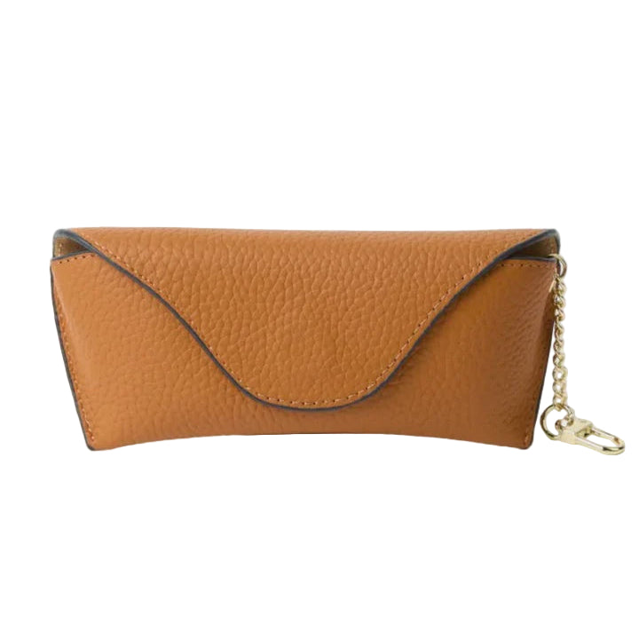 Leather sunglass case with key chain - tan
