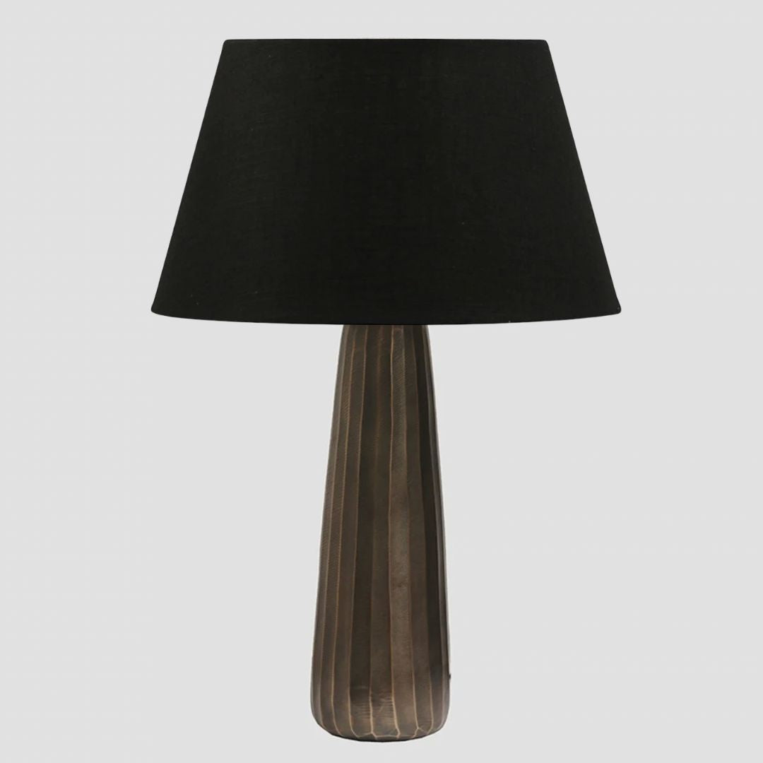 Tapered Lamp Base in Antique Brass - Luggate | inc Black Shade
