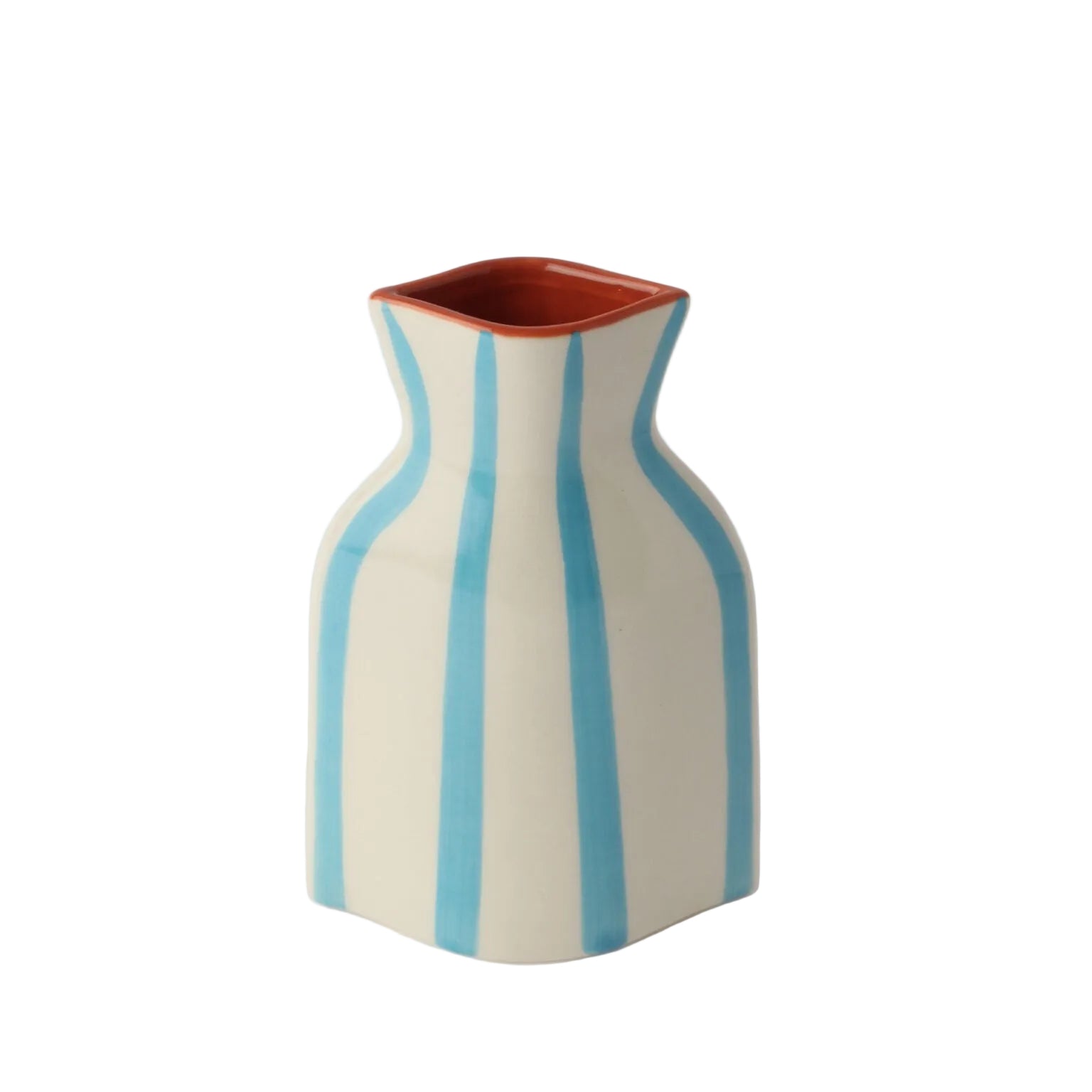Teal and white striped ceramic vase by Le Forge