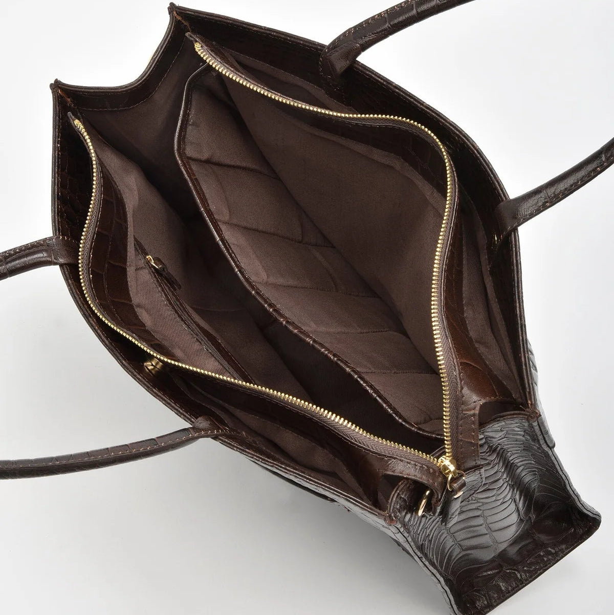 Toorak Croc Leather Tote - Chocolate