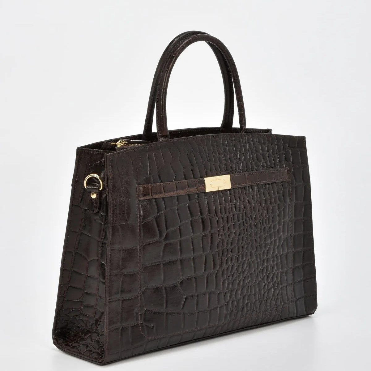 Toorak Croc Leather Tote - Chocolate