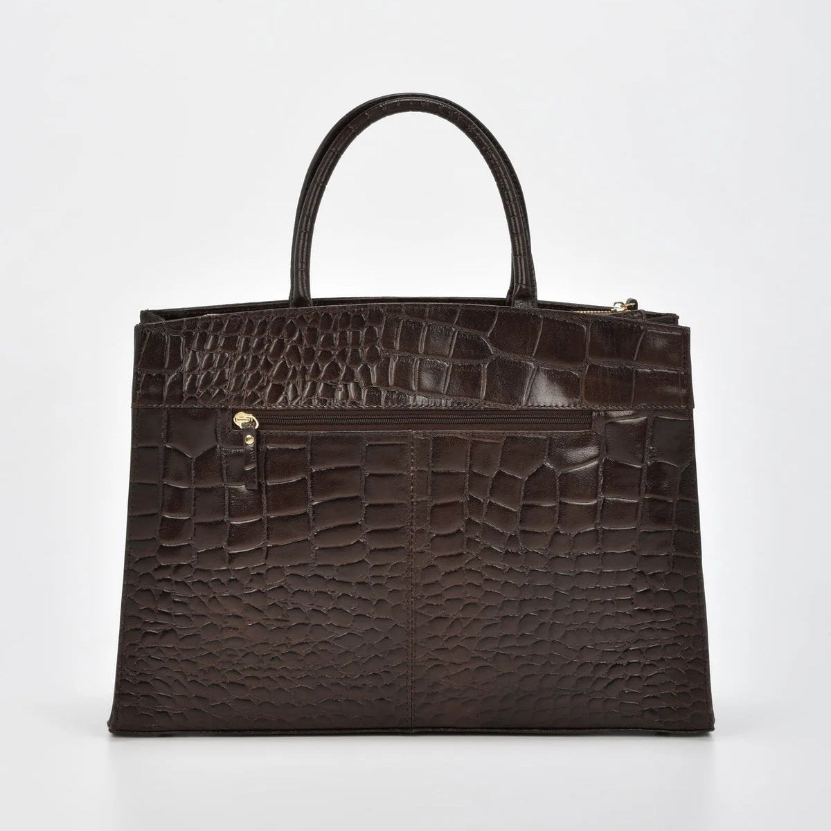 Toorak Croc Leather Tote - Chocolate