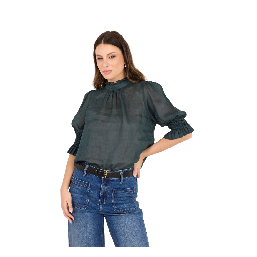 Verse Sheer High Neck Top - Petrol
