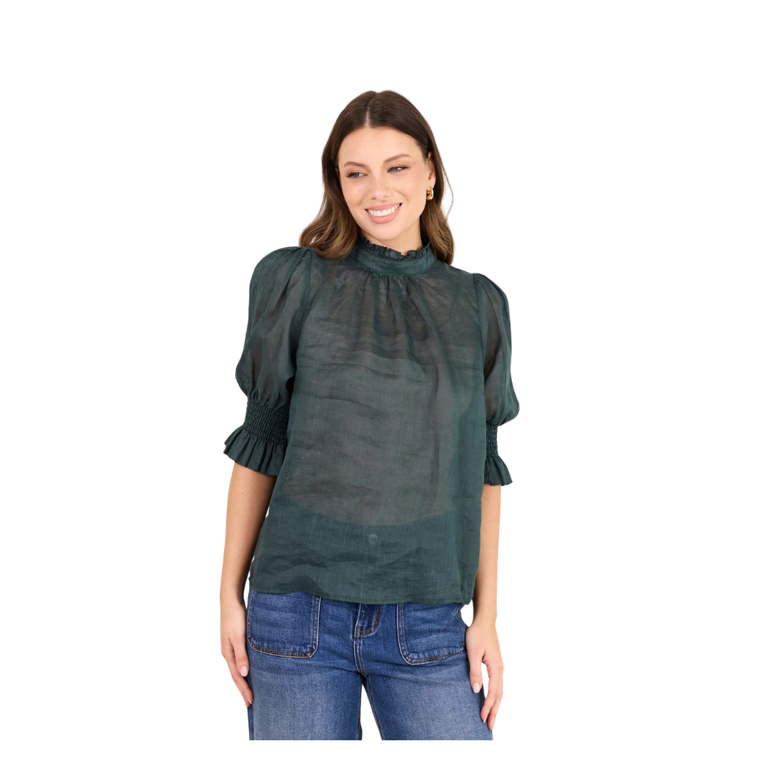 Verse Sheer High Neck Top - Petrol