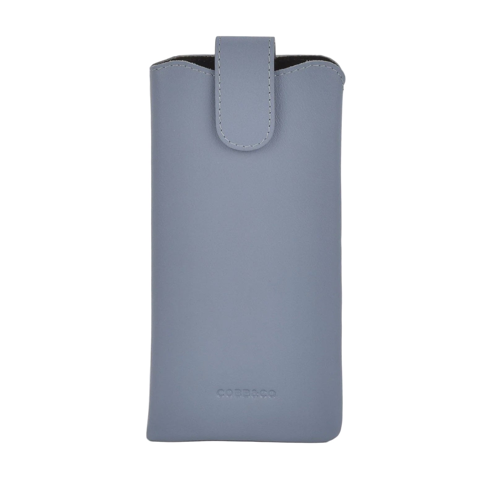 Gray phone case with a black interior on a light gray background