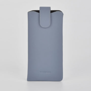 Gray phone case with a black interior on a light gray background