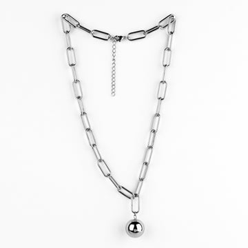 Silver large link necklace with ball pendant by Stella + Gemma