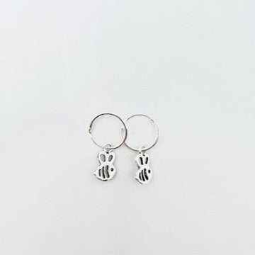 Sterling Silver Earrings - Bee on a Hoop