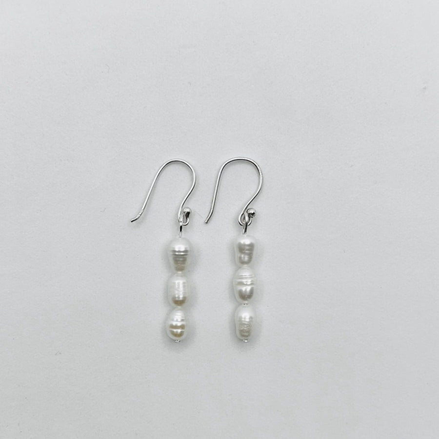 Sterling Silver Earrings - Triple Pearl Drops