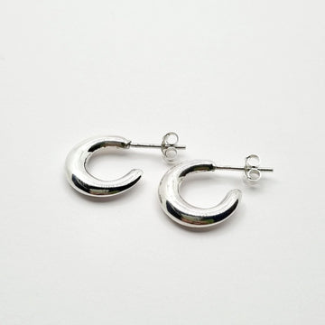 Sterling Silver Earrings - Hoop Moon Huggy
