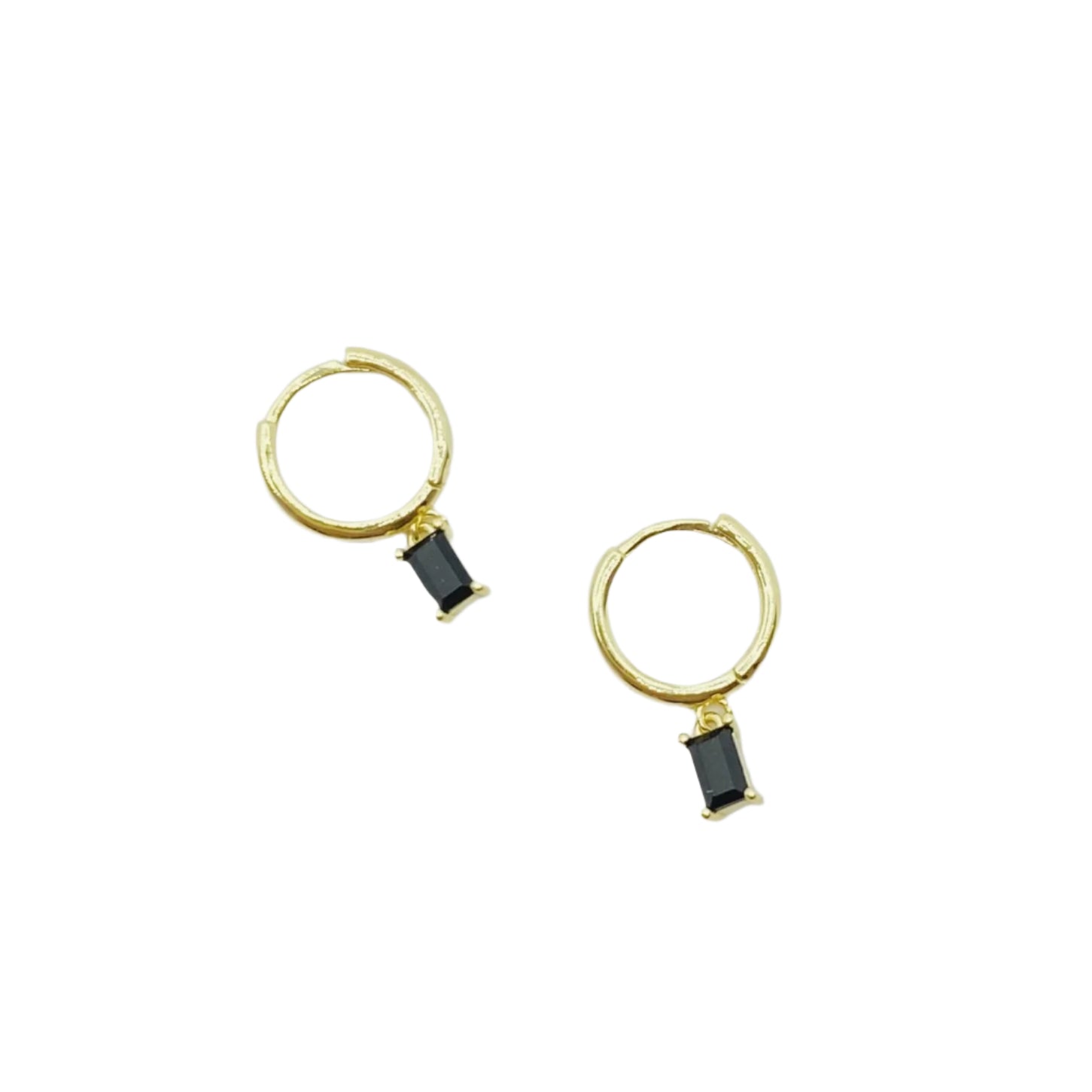 Huggie Earrings - Gold + Gemstone | Black