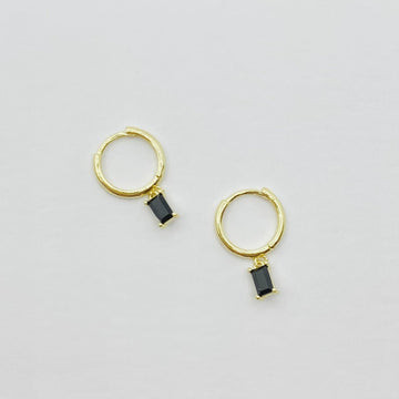 Huggie Earrings - Gold + Gemstone | Black