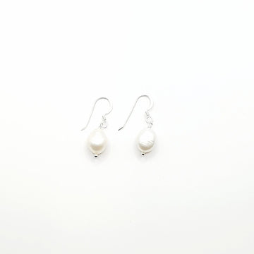 Sterling Silver Earrings - Single Pearl