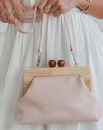 FSB9017 Apricot Crush Wood Frame Clutch with long adjustable strap