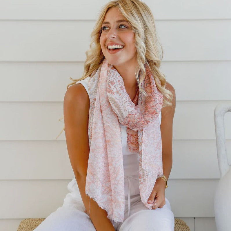 Paisley Printed Scarf with Lurex - Blush Pink