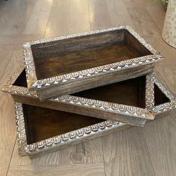 s3 carved wooden trays with white wash trim